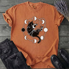 Black Cat Pouncing On Moon Phases T-Shirt