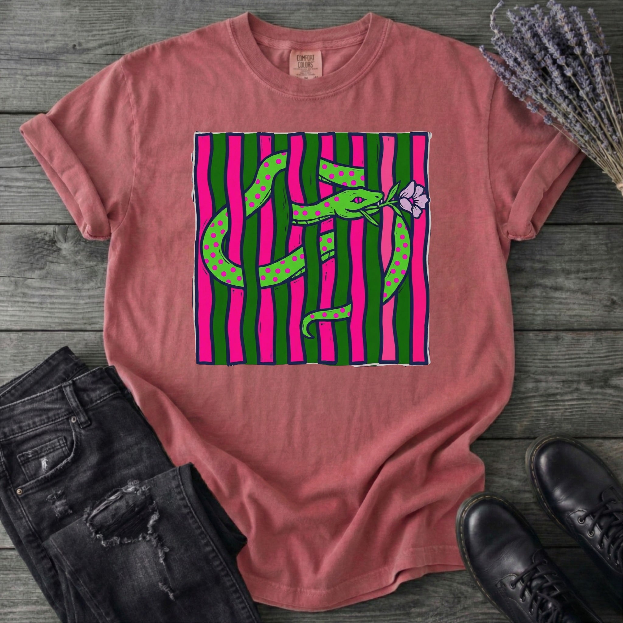 Bright Snake With Flower T-Shirt