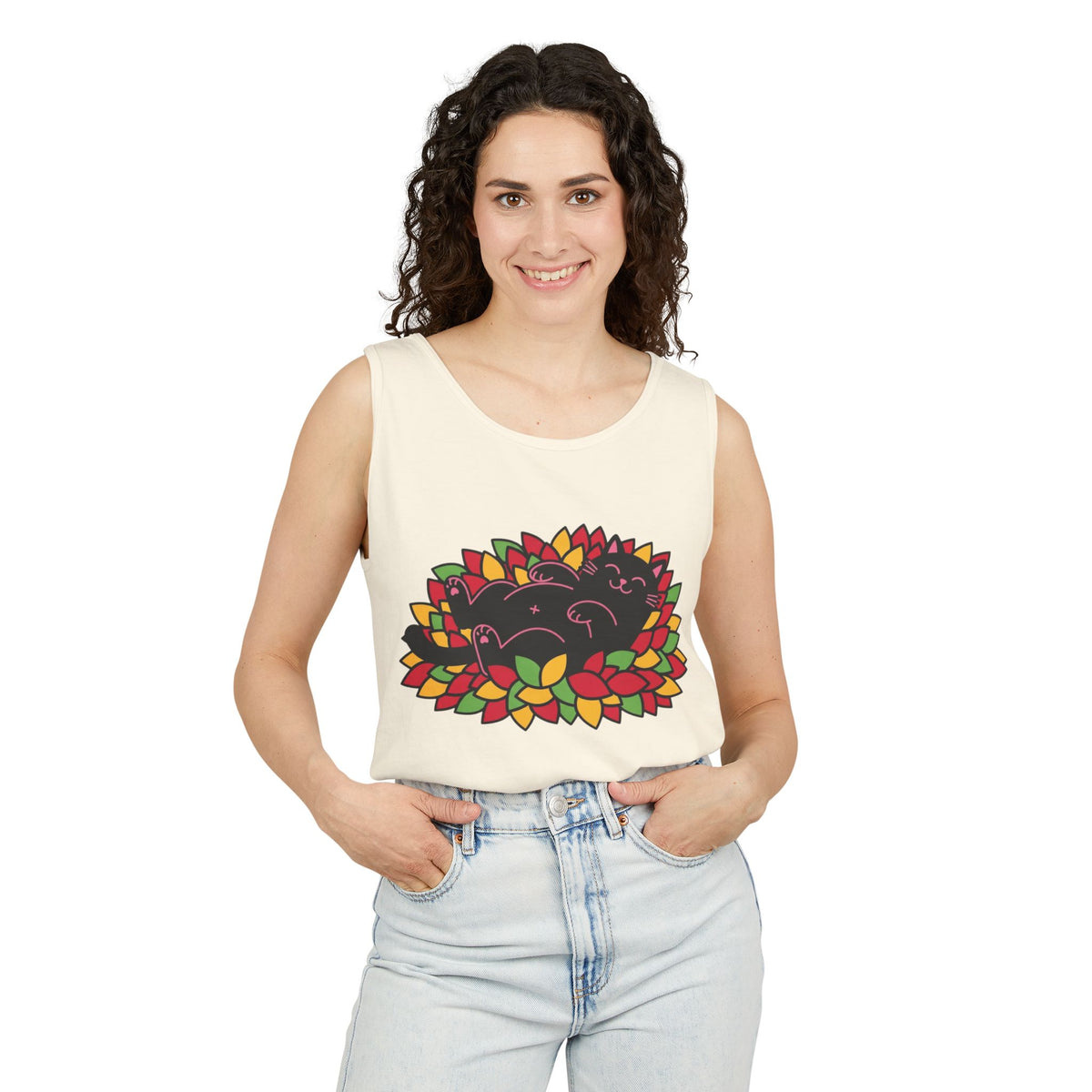 Black Cat Rolling Leaves Tank Top