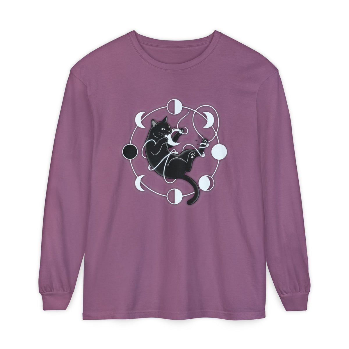 black cat pouncing on moon phases Long Sleeve T-Shirt