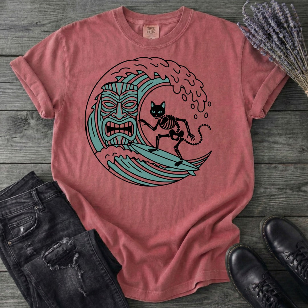 Surfing Cat Skeleton T-Shirt