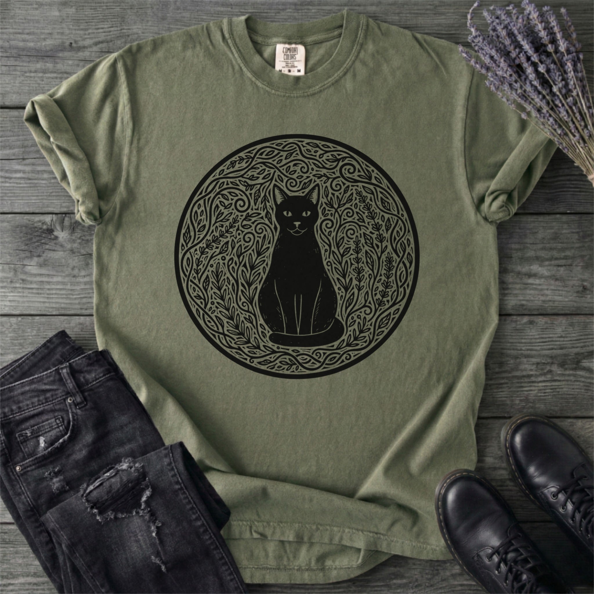 Garden Cat Linocut T-Shirt
