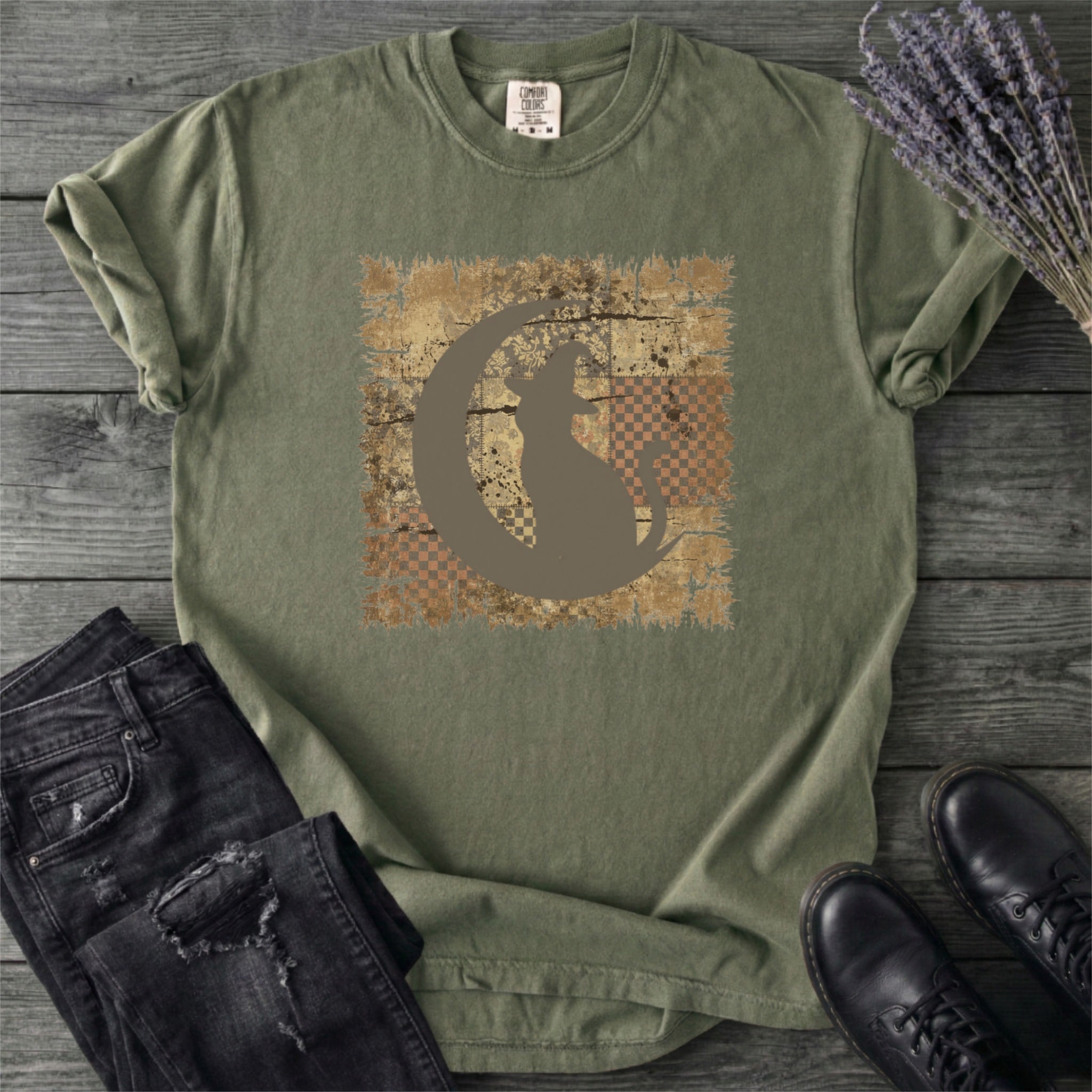 Tattered Patchwork Cat Silhouette T-Shirt
