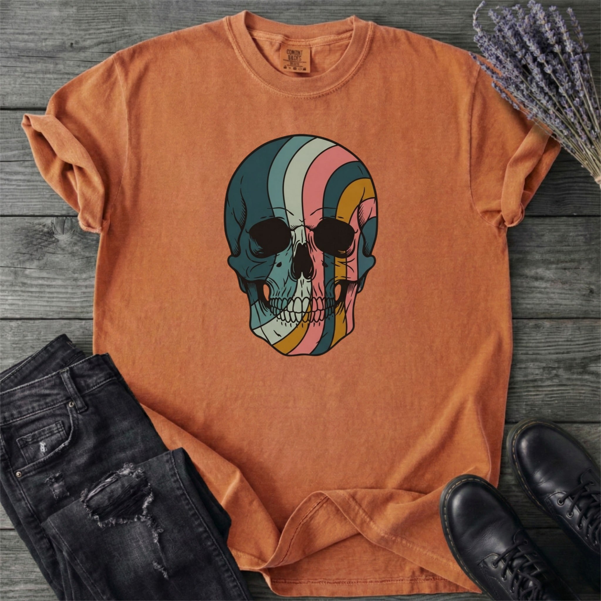 Psychedelic Striped Skull T-Shirt