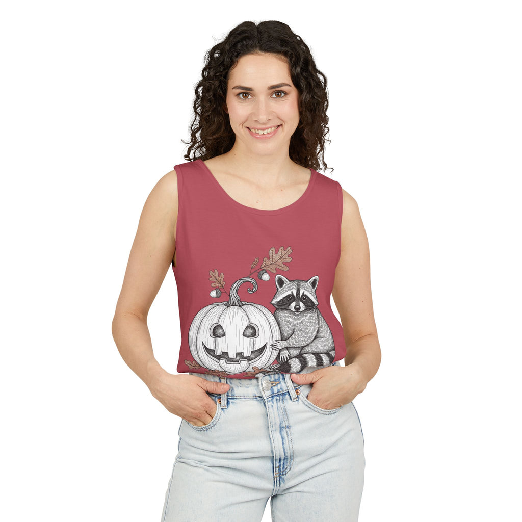 Raccoon And Pumpkin Tank Top