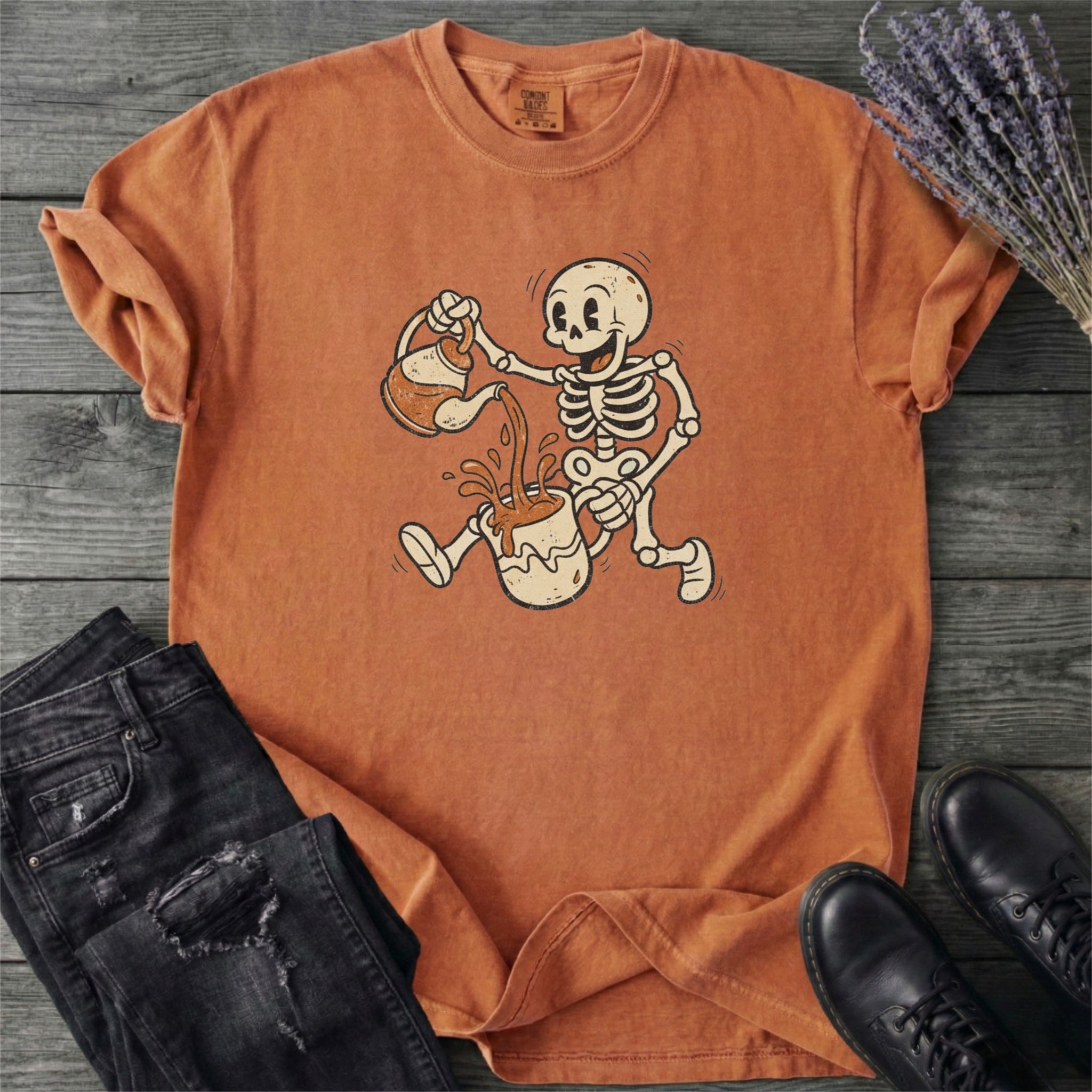 Coffee Skeleton Cartoon T-Shirt