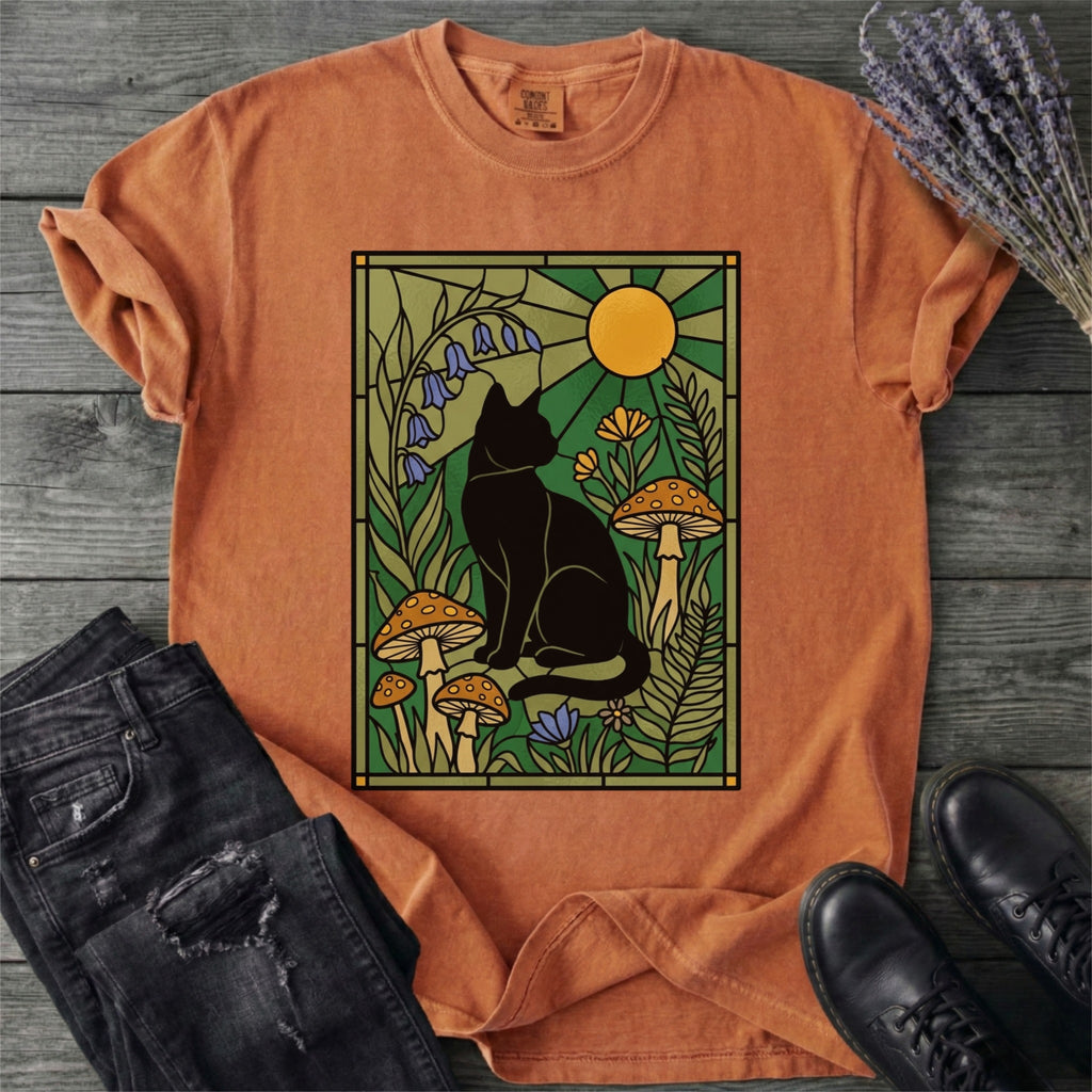 Stained Glass Garden Cat T-Shirt