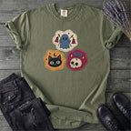 Faux Cat Ghost Skull Patches T-Shirt