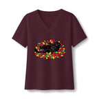 Black Cat Rolling Leaves V-Neck T-Shirt