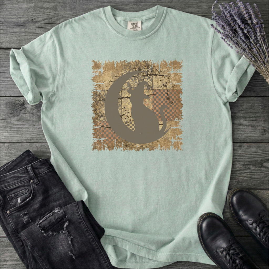 Tattered Patchwork Cat Silhouette T-Shirt