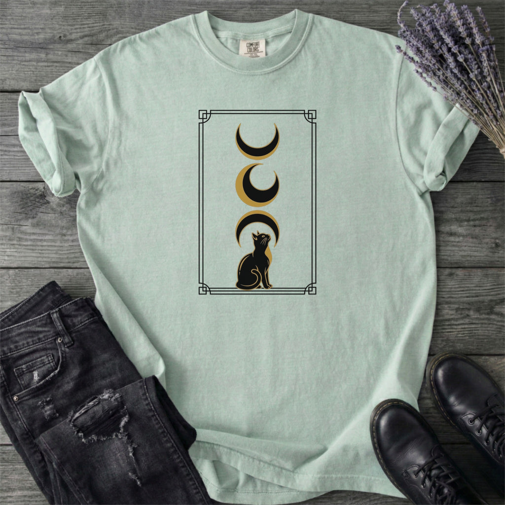Art Deco Black Cat Moon Phases T-Shirt
