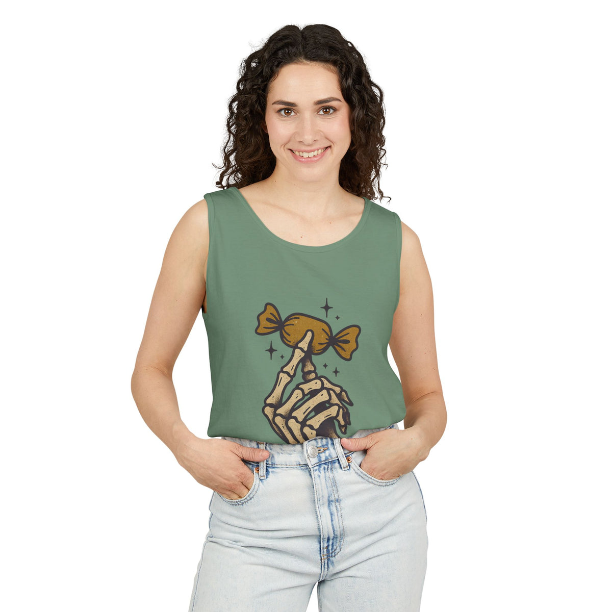 Skeleton Hand Holding Candy Tank Top