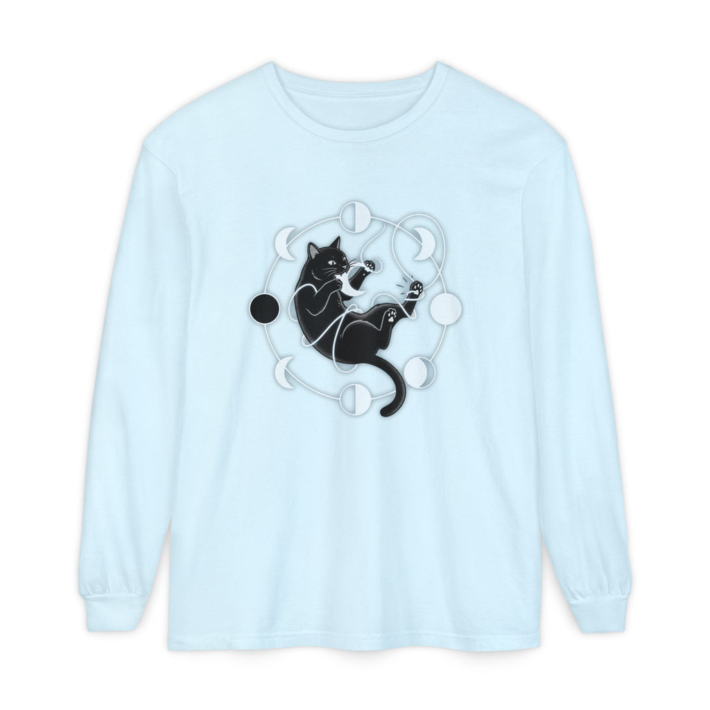 black cat pouncing on moon phases Long Sleeve T-Shirt