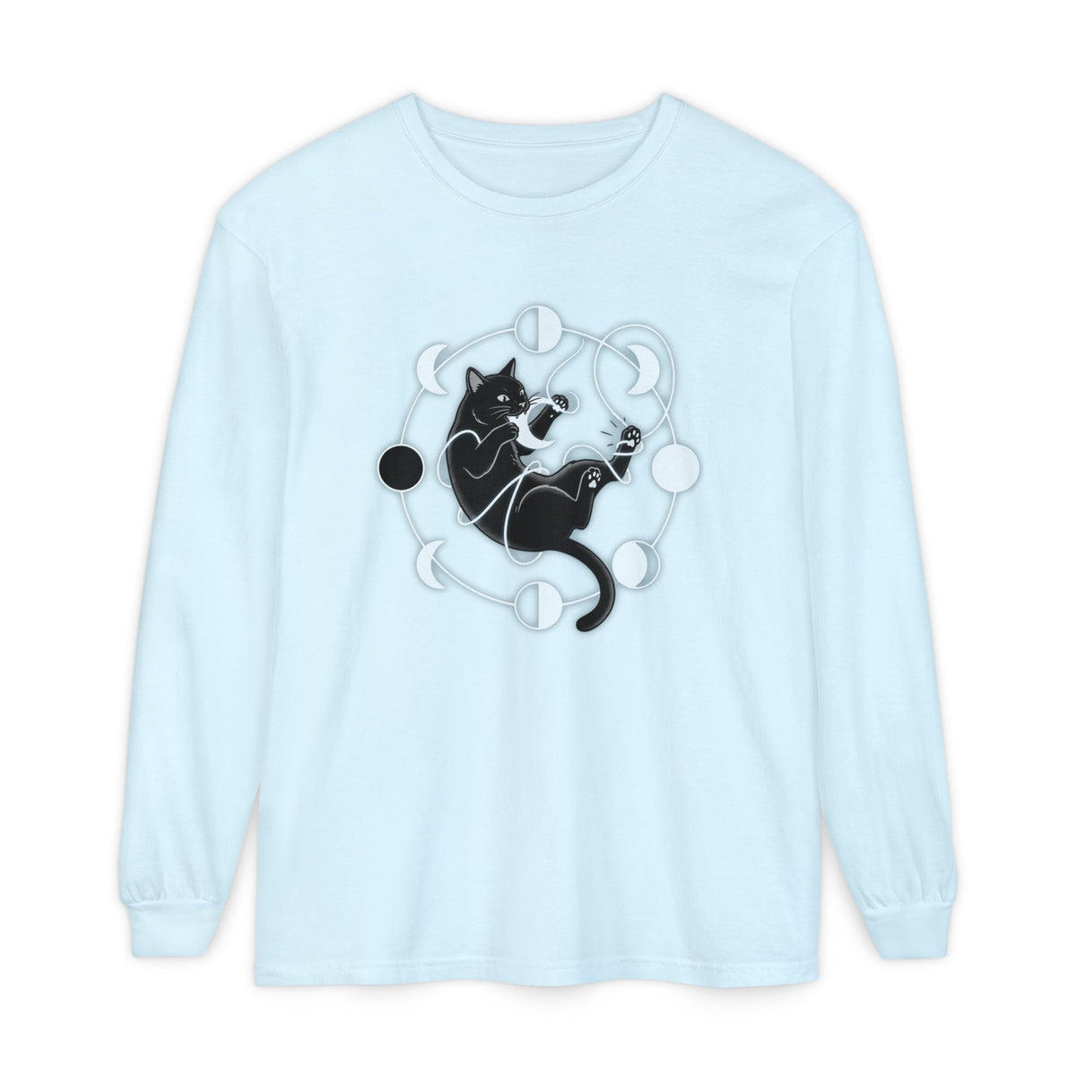 black cat pouncing on moon phases Long Sleeve T-Shirt