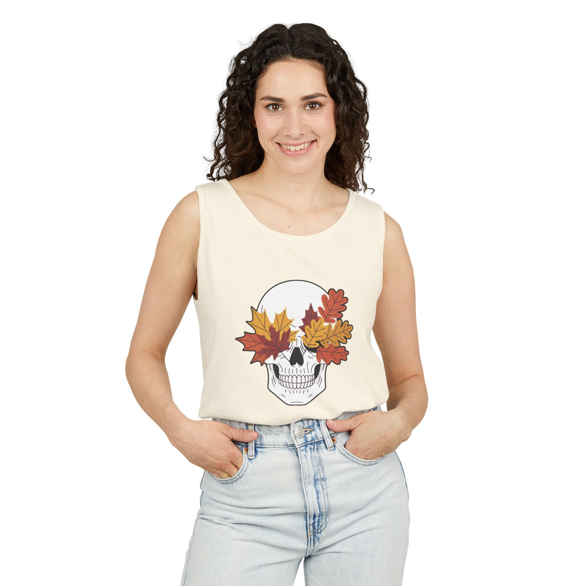 Fall Leaf Skull Tank Top