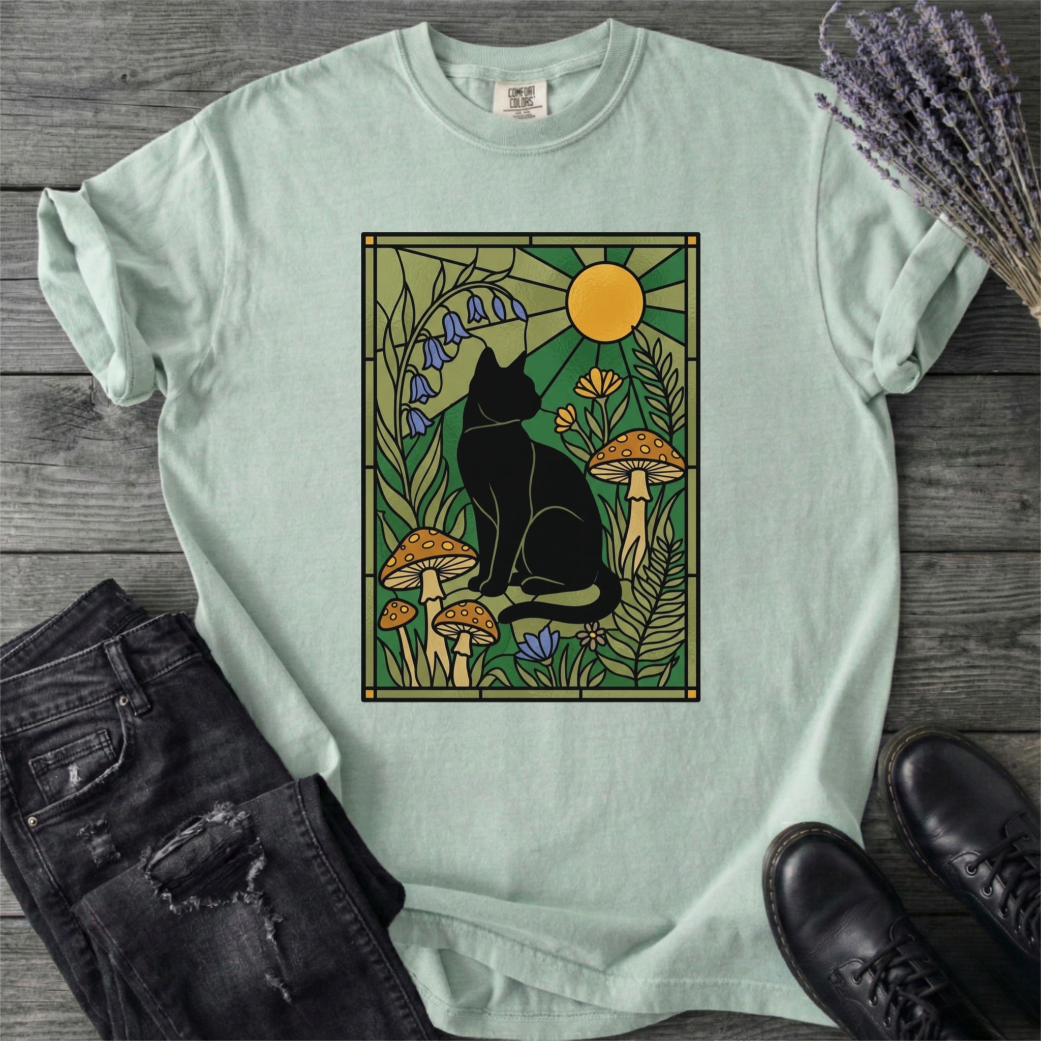 Stained Glass Garden Cat T-Shirt