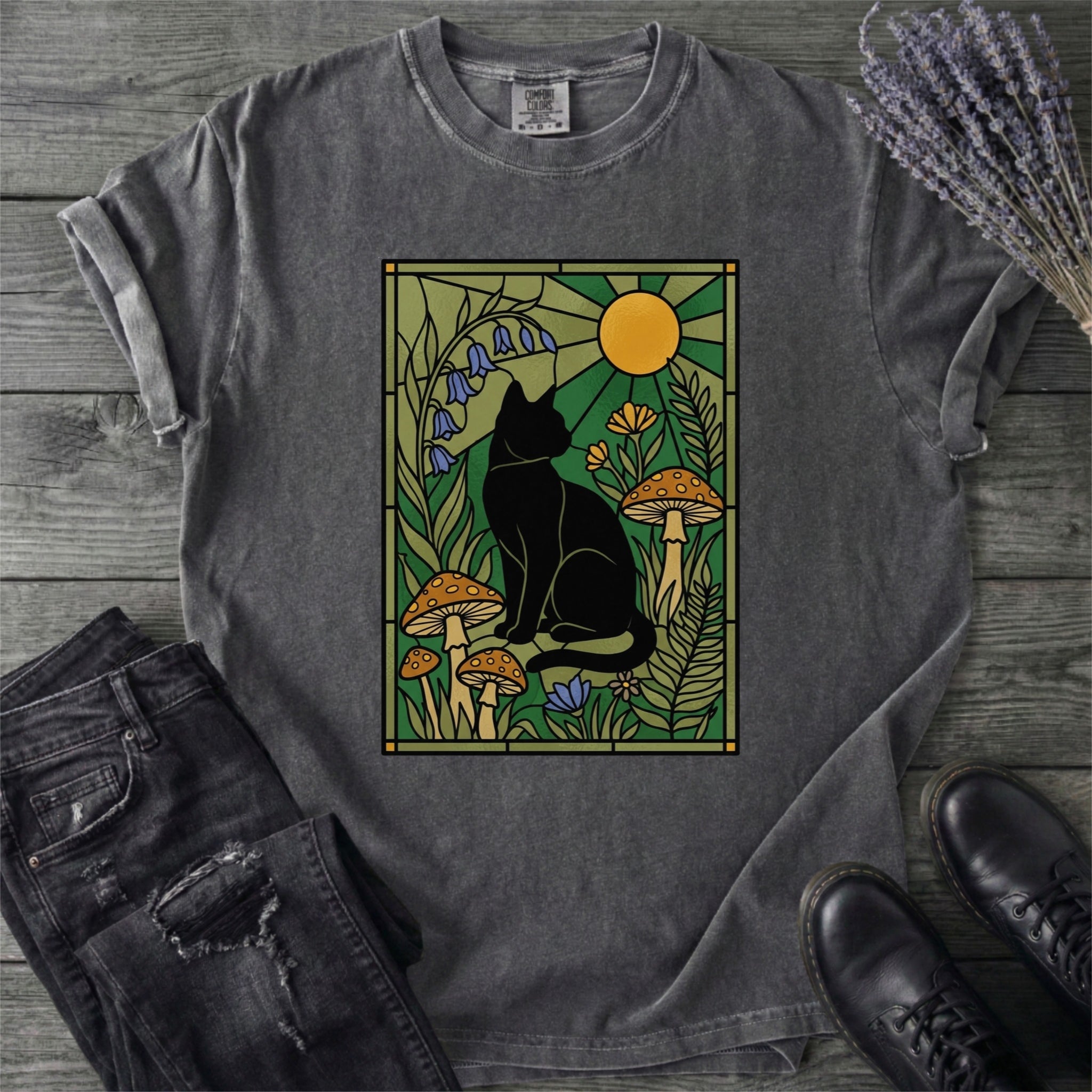 Stained Glass Garden Cat T-Shirt