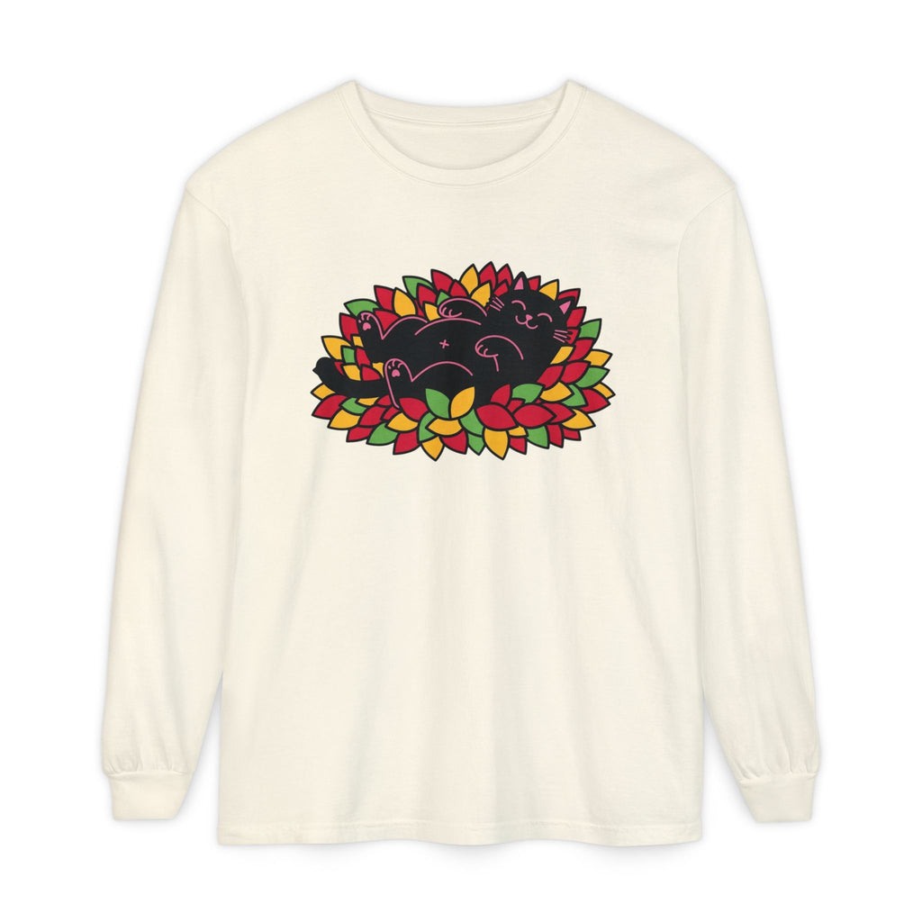 Black Cat Rolling Leaves Long Sleeve T-Shirt