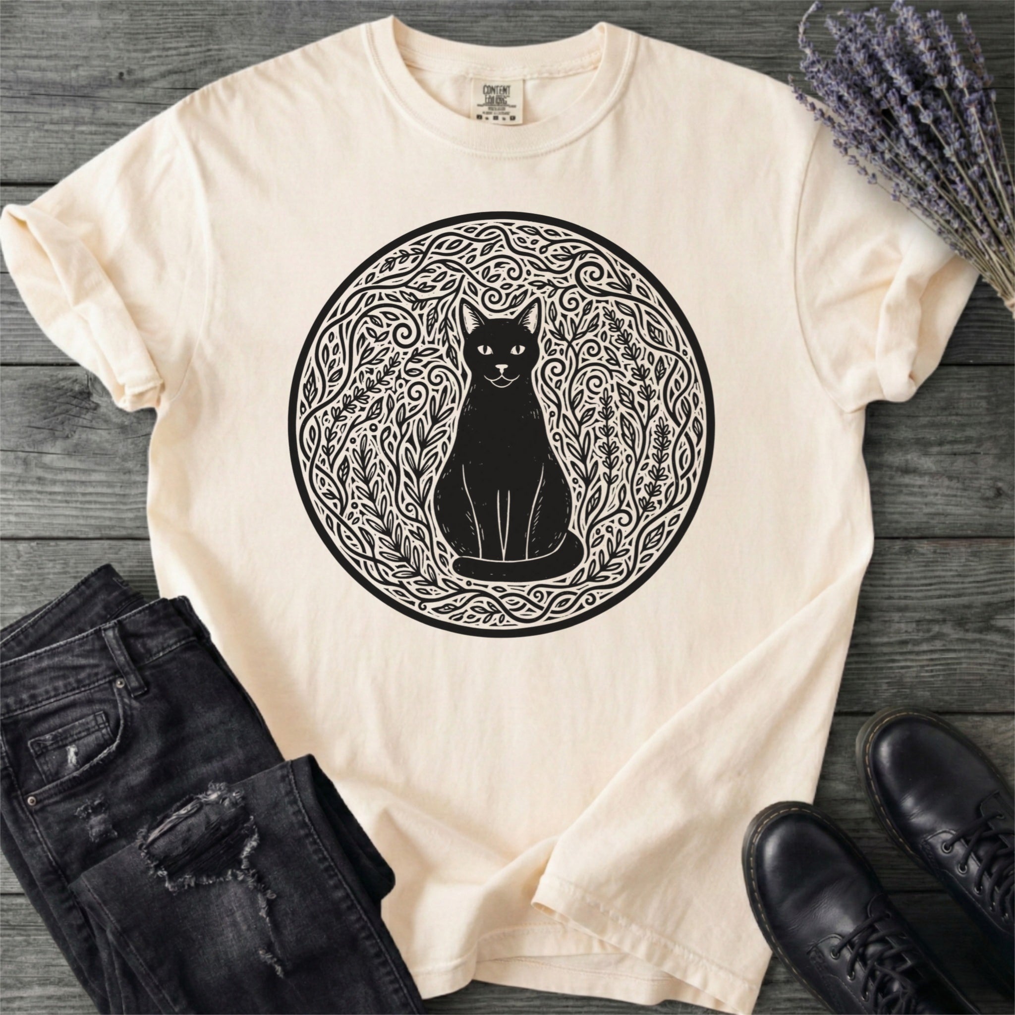 Garden Cat Linocut T-Shirt