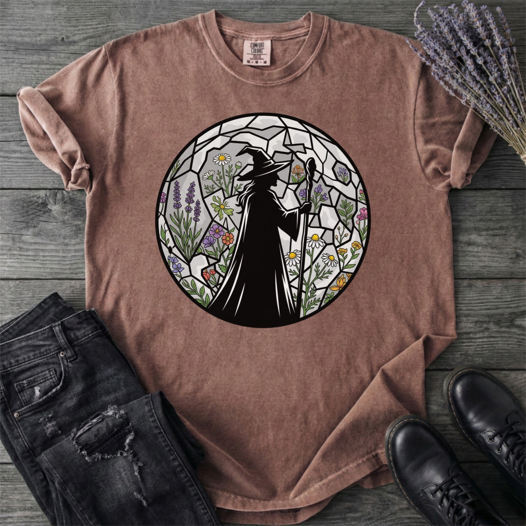 Stained Glass Botanical Witch T-Shirt