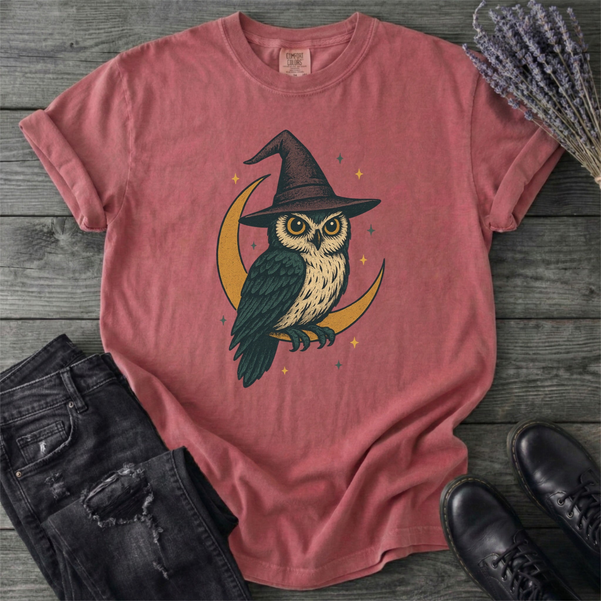 Crescent Moon Witch Owl T-Shirt
