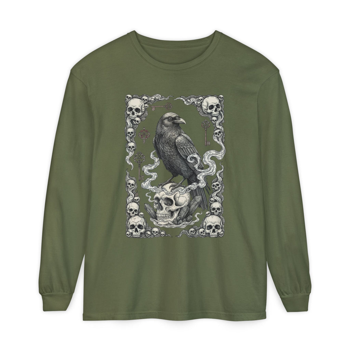 Raven Skull Card Long Sleeve T-Shirt