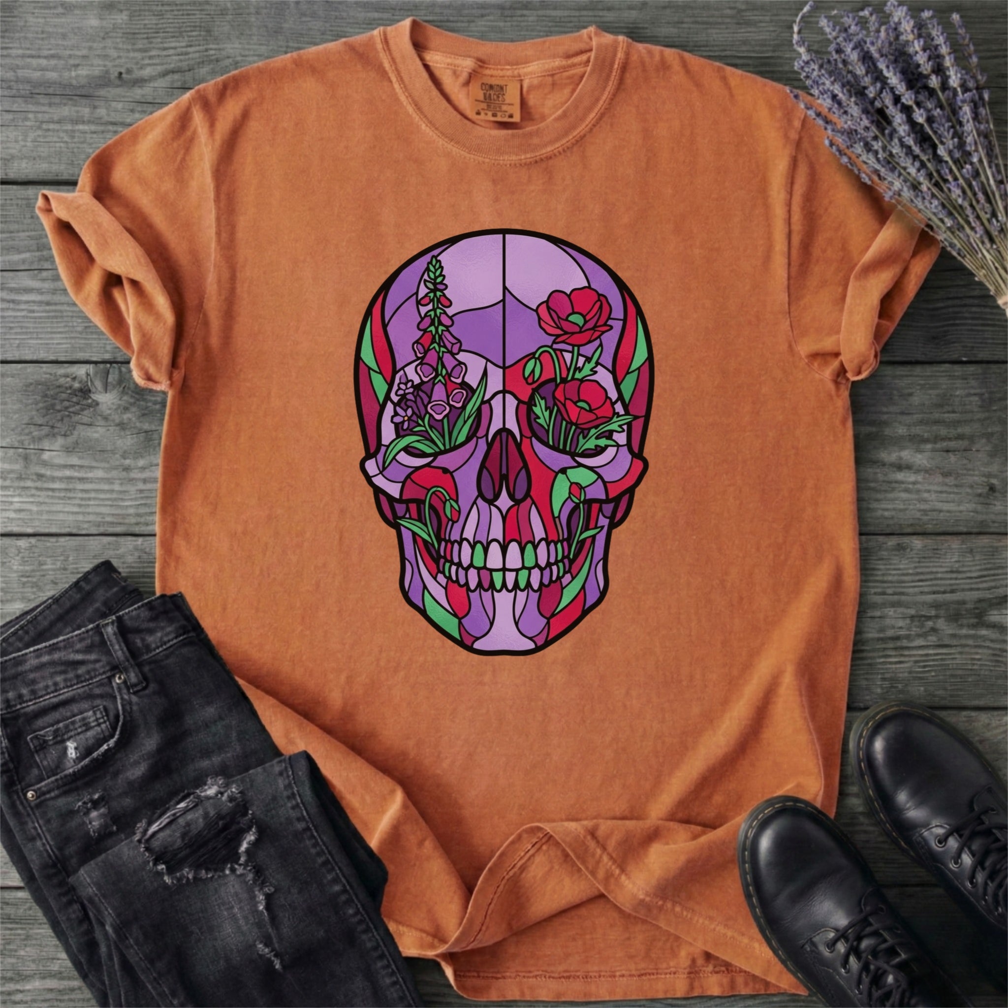 Botanical Stained Glass Skull T-Shirt