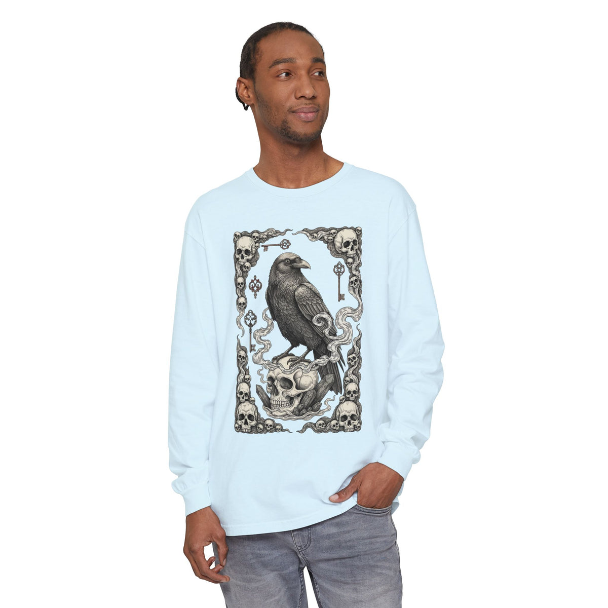 Raven Skull Card Long Sleeve T-Shirt