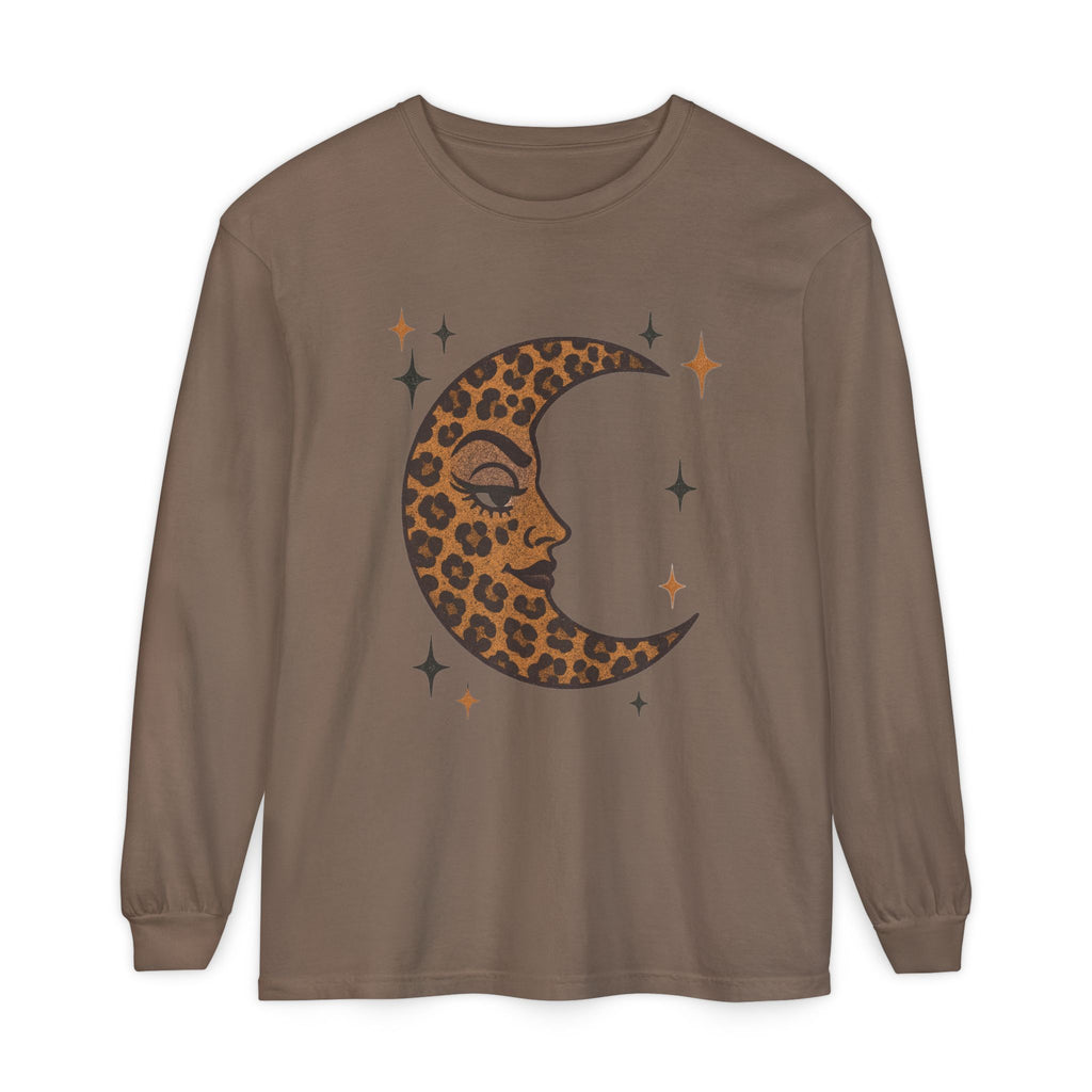 Leopard Print Crescent Moon Long Sleeve T-Shirt