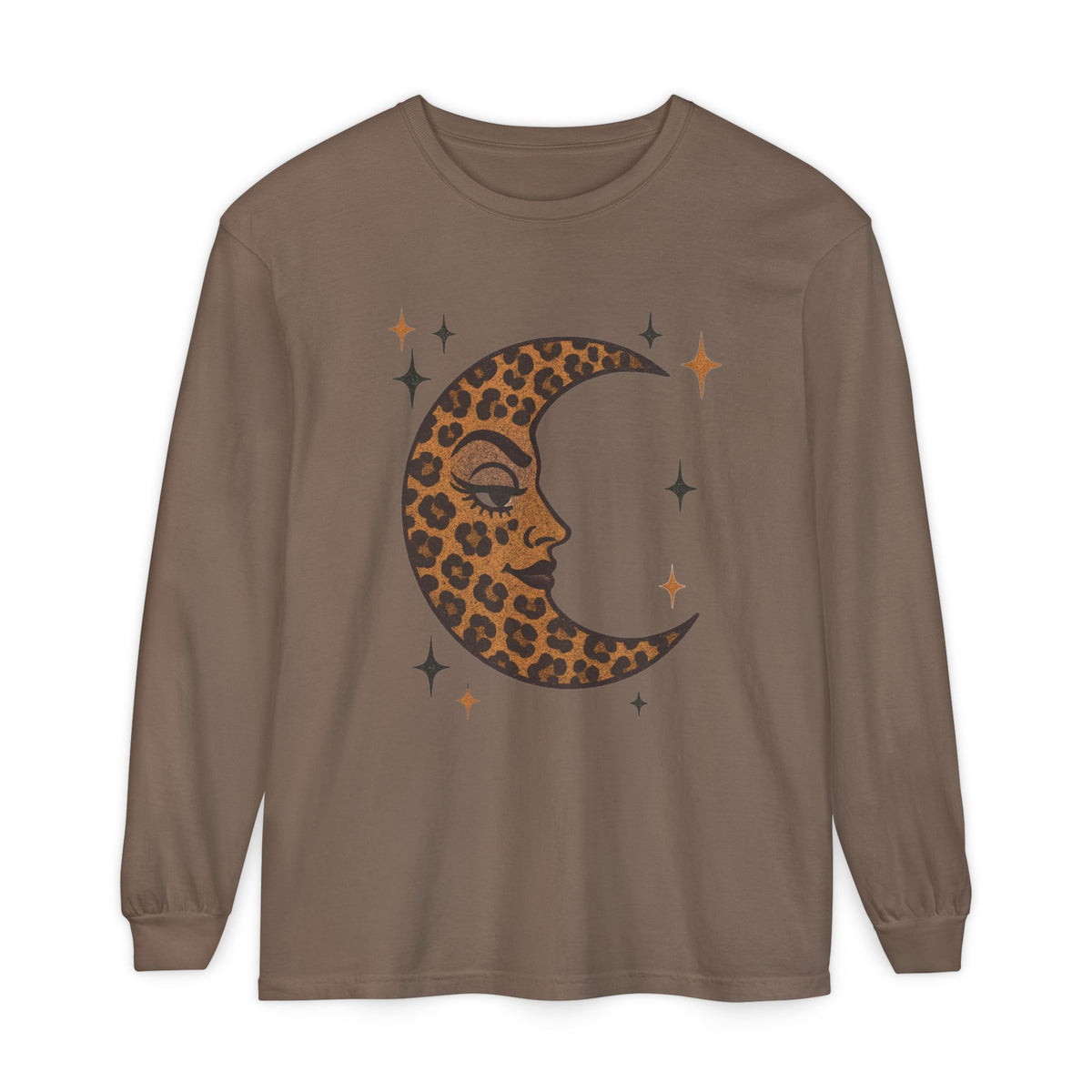 Leopard Print Crescent Moon Long Sleeve T-Shirt