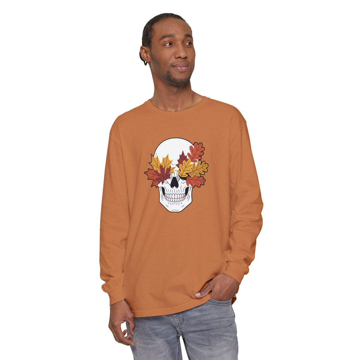 Fall Leaf Skull Long Sleeve T-Shirt