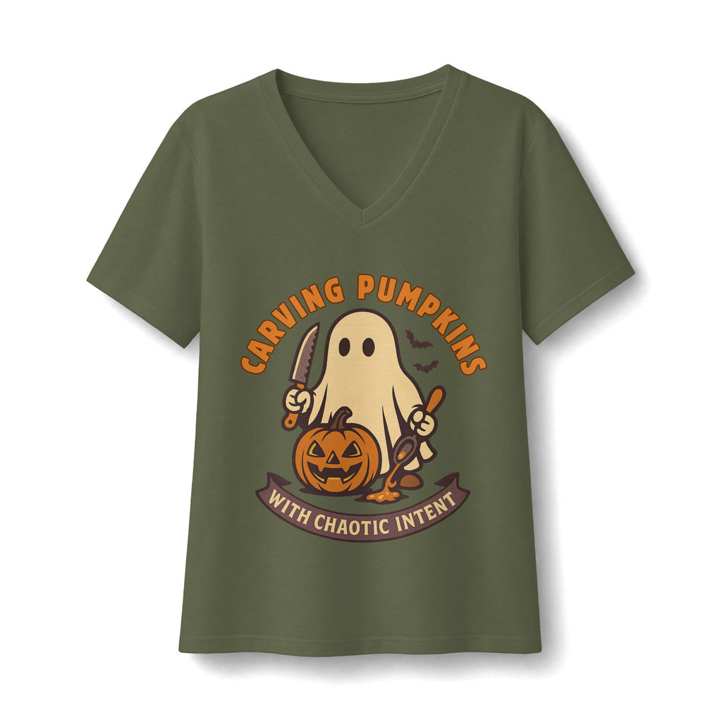 Carving Pumpkins Chaotic V-Neck T-Shirt