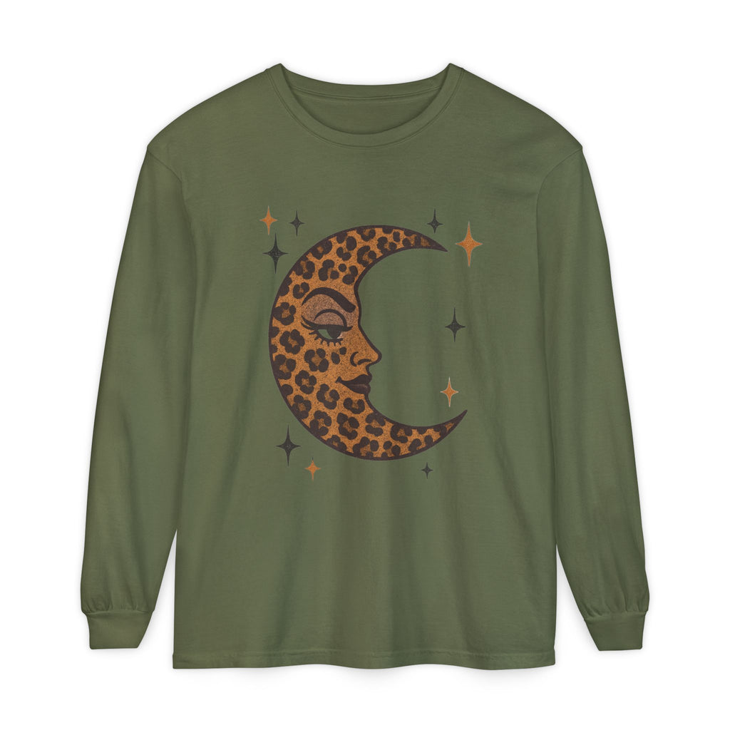 Leopard Print Crescent Moon Long Sleeve T-Shirt