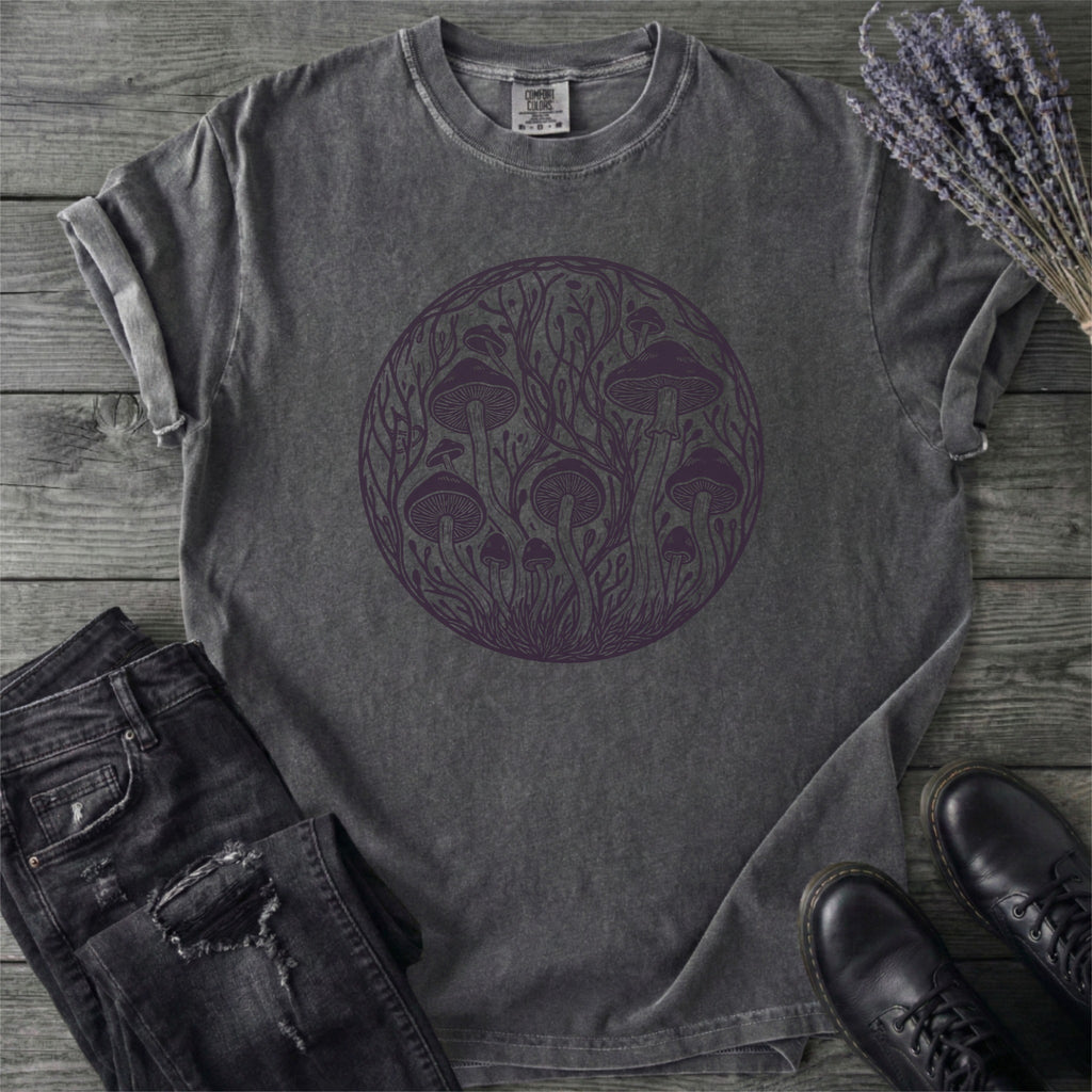 Linocut Mushroom Circle T-Shirt