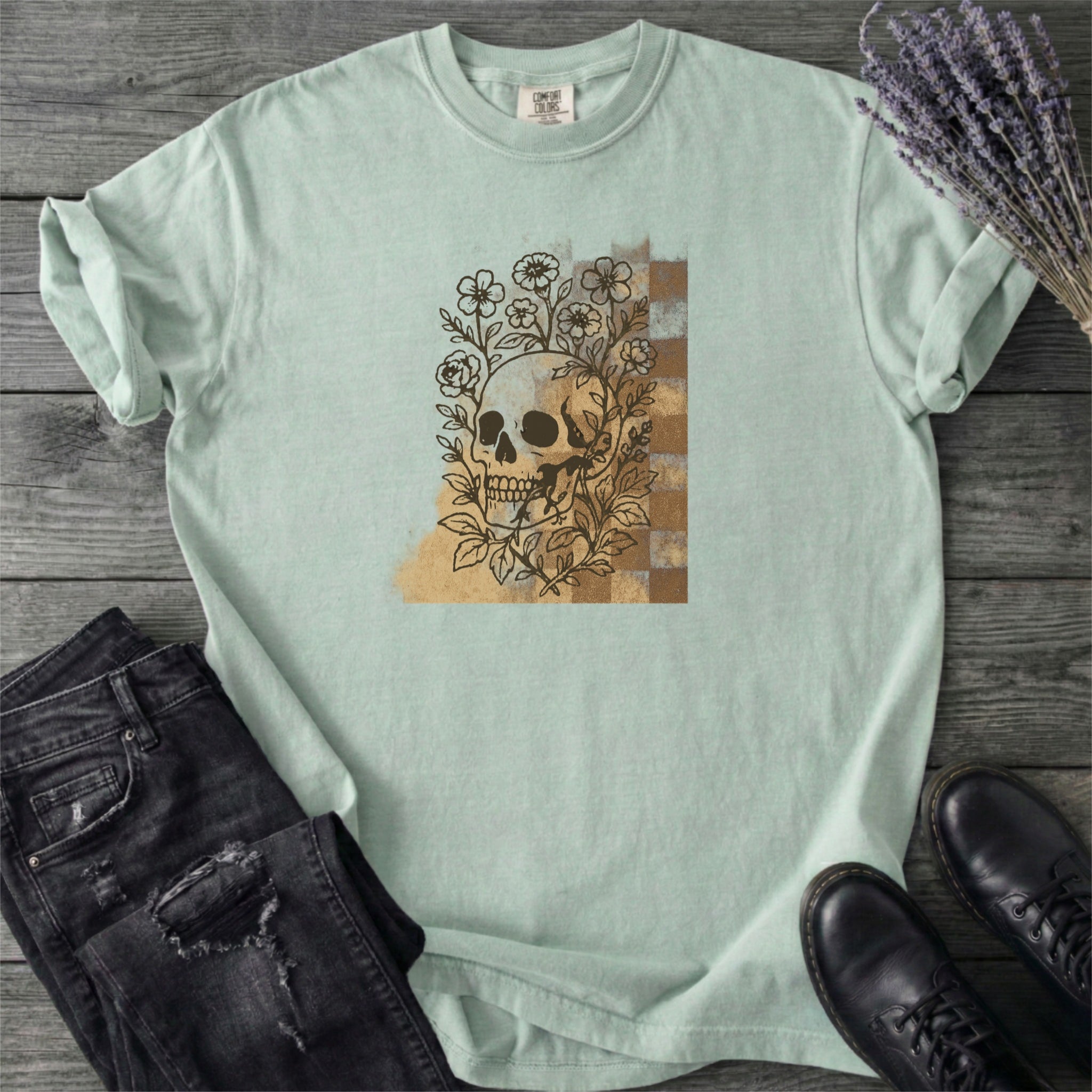 Skull Checker Grunge T-Shirt