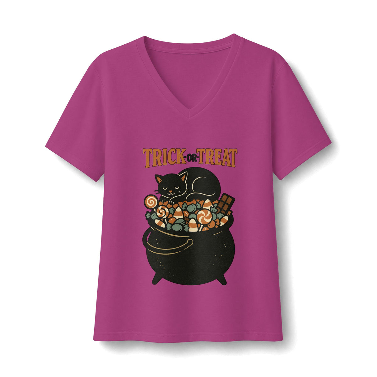 Trick Or Treat Candy Cauldron V-Neck T-Shirt