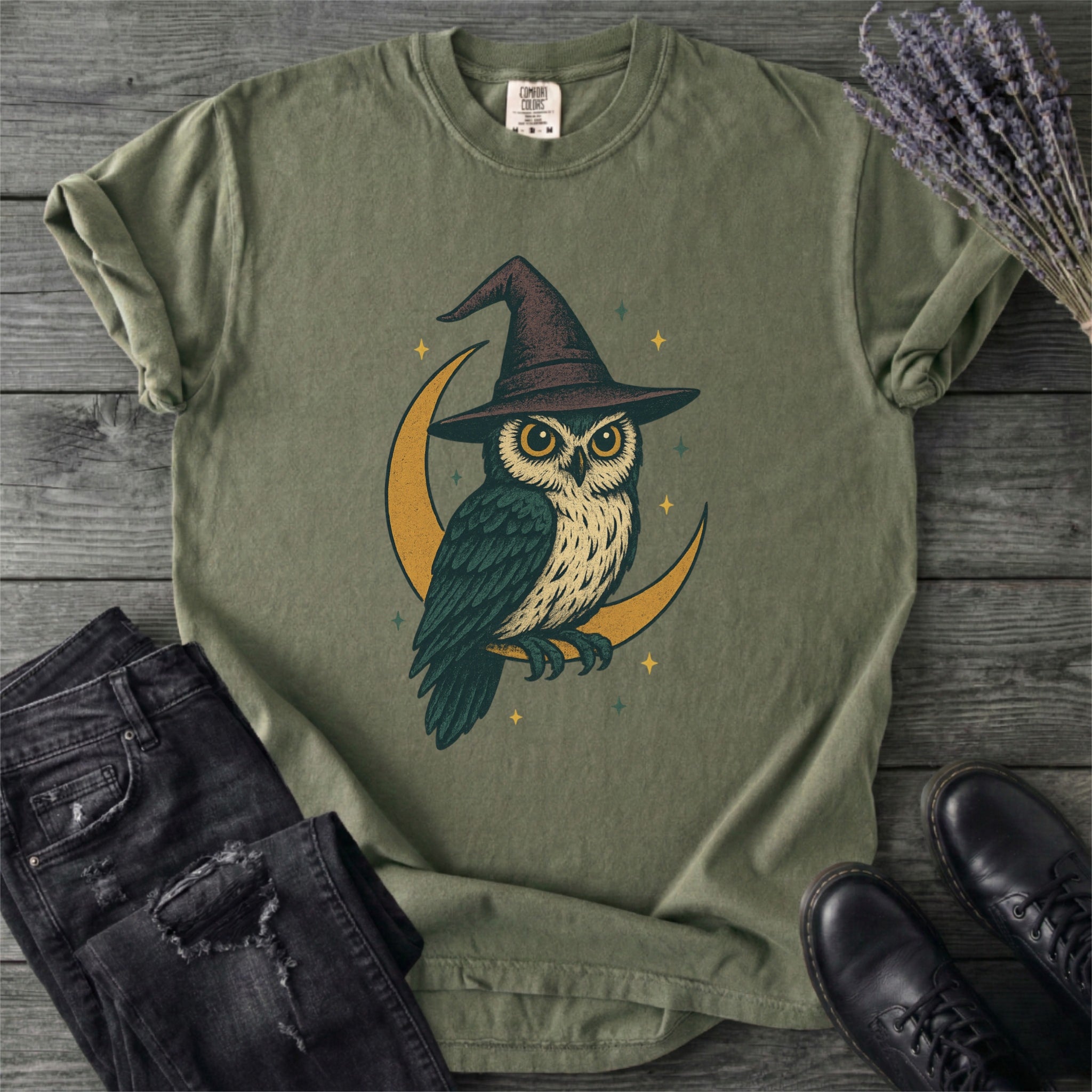 Crescent Moon Witch Owl T-Shirt