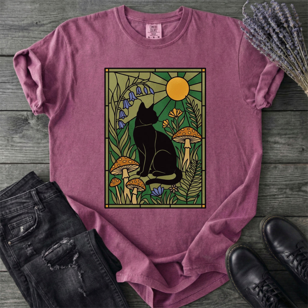 Stained Glass Garden Cat T-Shirt