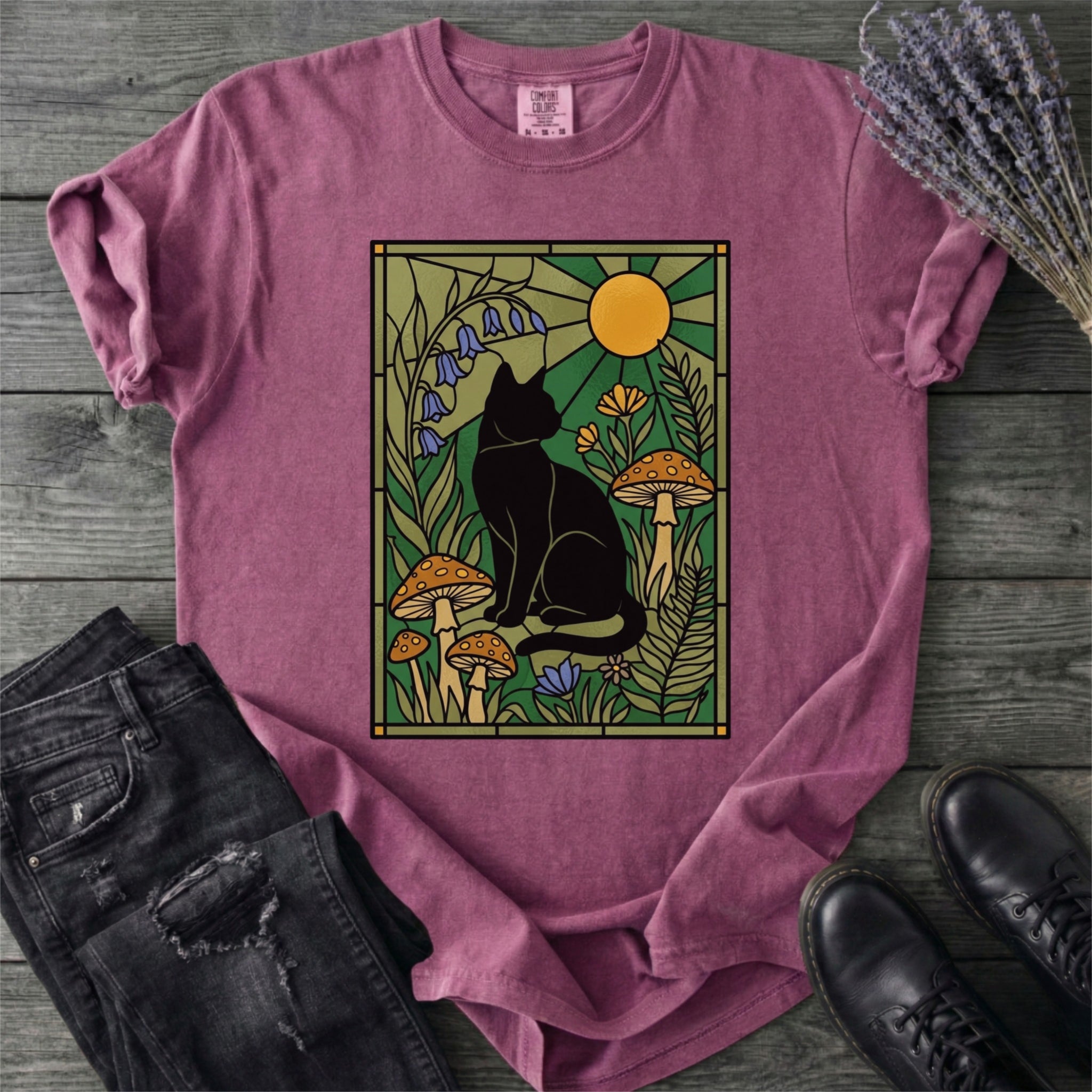 Stained Glass Garden Cat T-Shirt