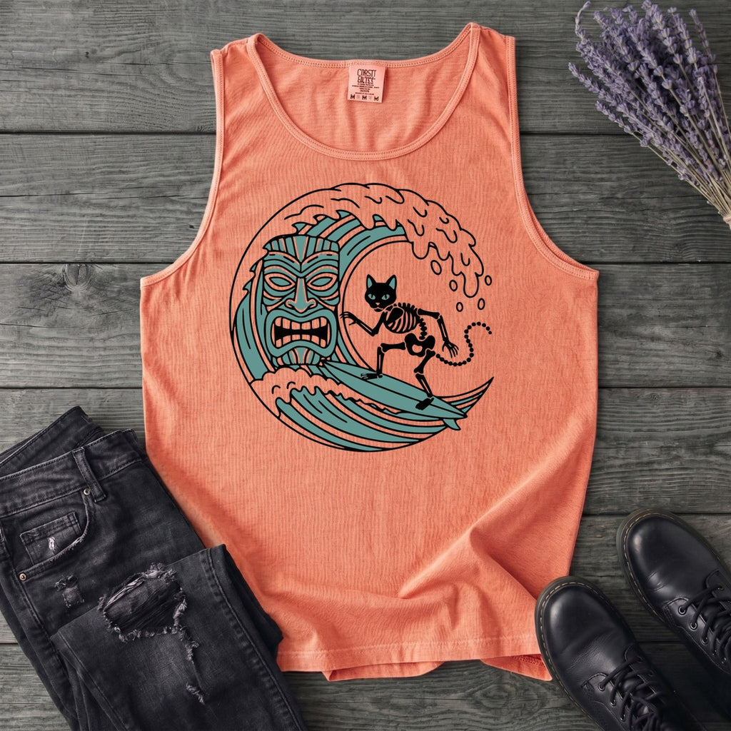 Surfing Cat Skeleton Tank Top