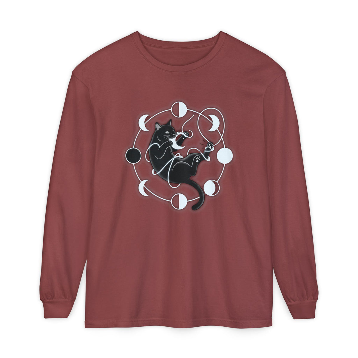 black cat pouncing on moon phases Long Sleeve T-Shirt