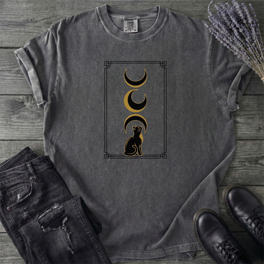 Art Deco Black Cat Moon Phases T-Shirt