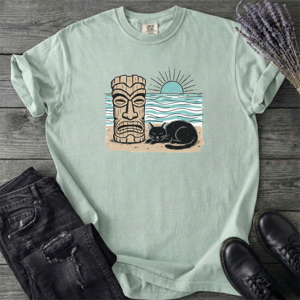 Black Cat Tiki Beach T-Shirt