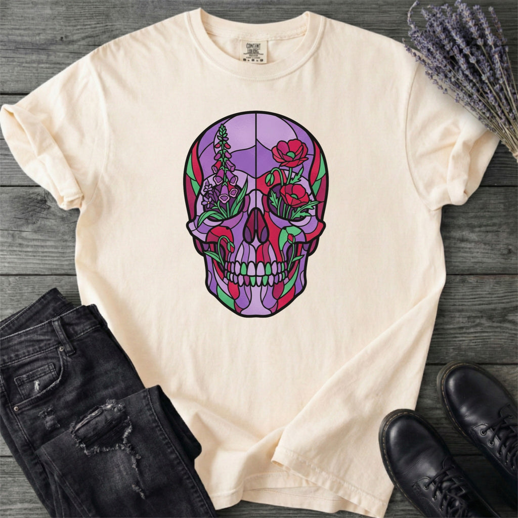 Botanical Stained Glass Skull T-Shirt