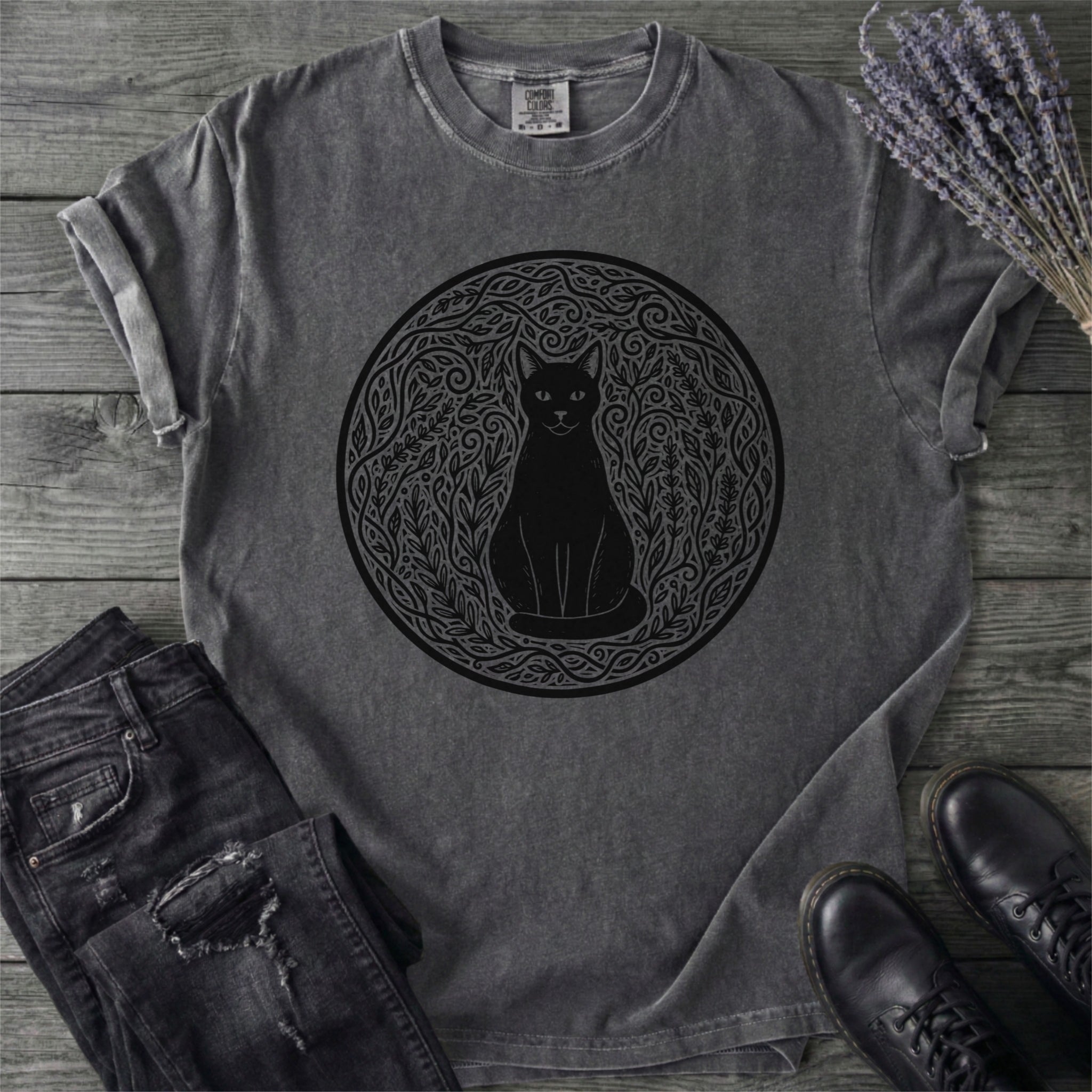 Garden Cat Linocut T-Shirt