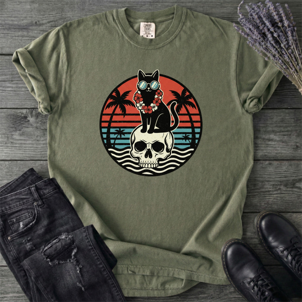 Tropical Cat And Skull T-Shirt