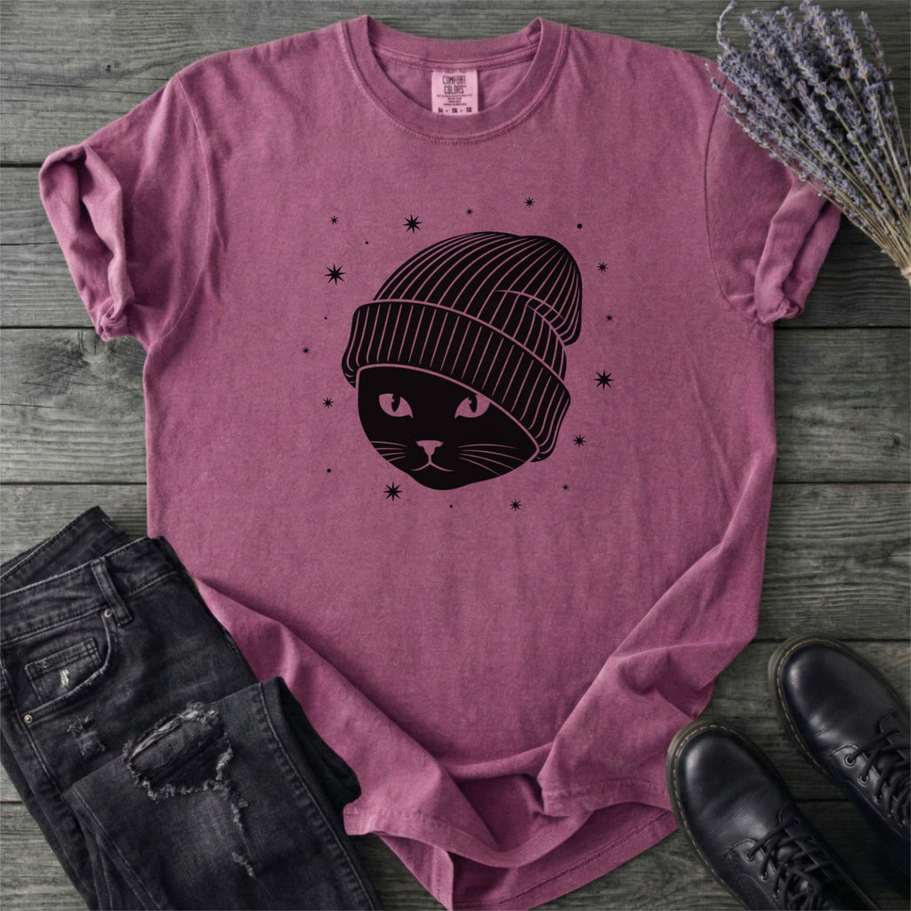 Black Cat Beanie T-Shirt