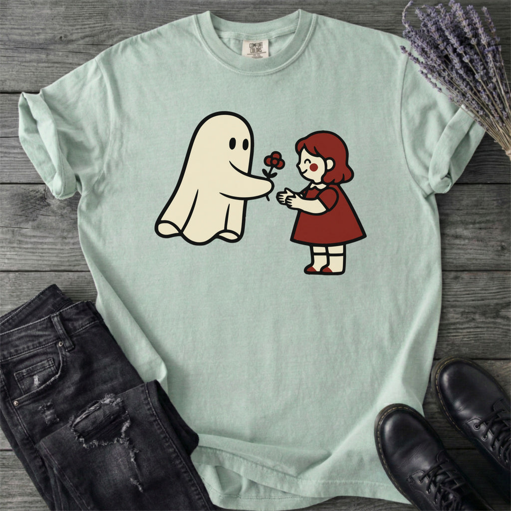 Ghost Giving Girl Flower T-Shirt