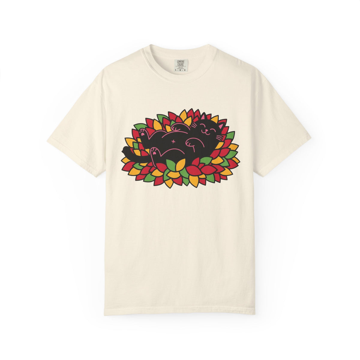 Black Cat Rolling Leaves T-Shirt