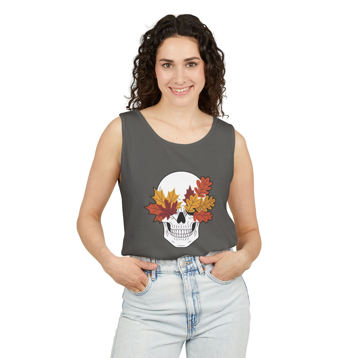Fall Leaf Skull Tank Top